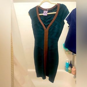 Dark green bandage dress.